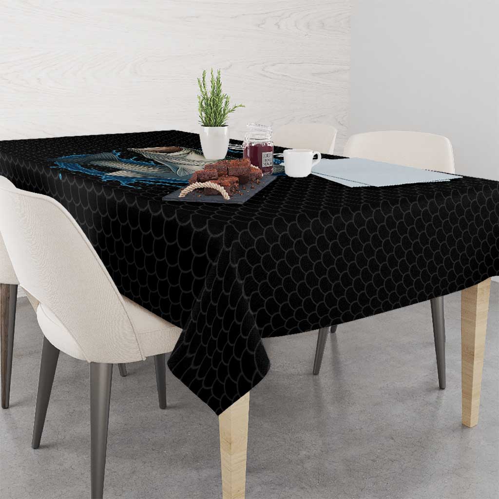 Striped Bass Jumping Tablecloth Blue Splash Graphic and Custom Name Design - Wonder Print Shop