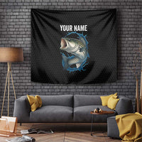 Striped Bass Jumping Tapestry Blue Splash Graphic and Custom Name Design - Wonder Print Shop