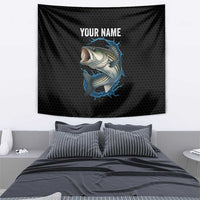 Striped Bass Jumping Tapestry Blue Splash Graphic and Custom Name Design - Wonder Print Shop