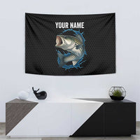 Striped Bass Jumping Tapestry Blue Splash Graphic and Custom Name Design - Wonder Print Shop