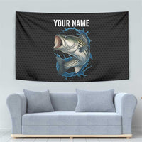 Striped Bass Jumping Tapestry Blue Splash Graphic and Custom Name Design - Wonder Print Shop