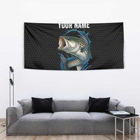 Striped Bass Jumping Tapestry Blue Splash Graphic and Custom Name Design - Wonder Print Shop