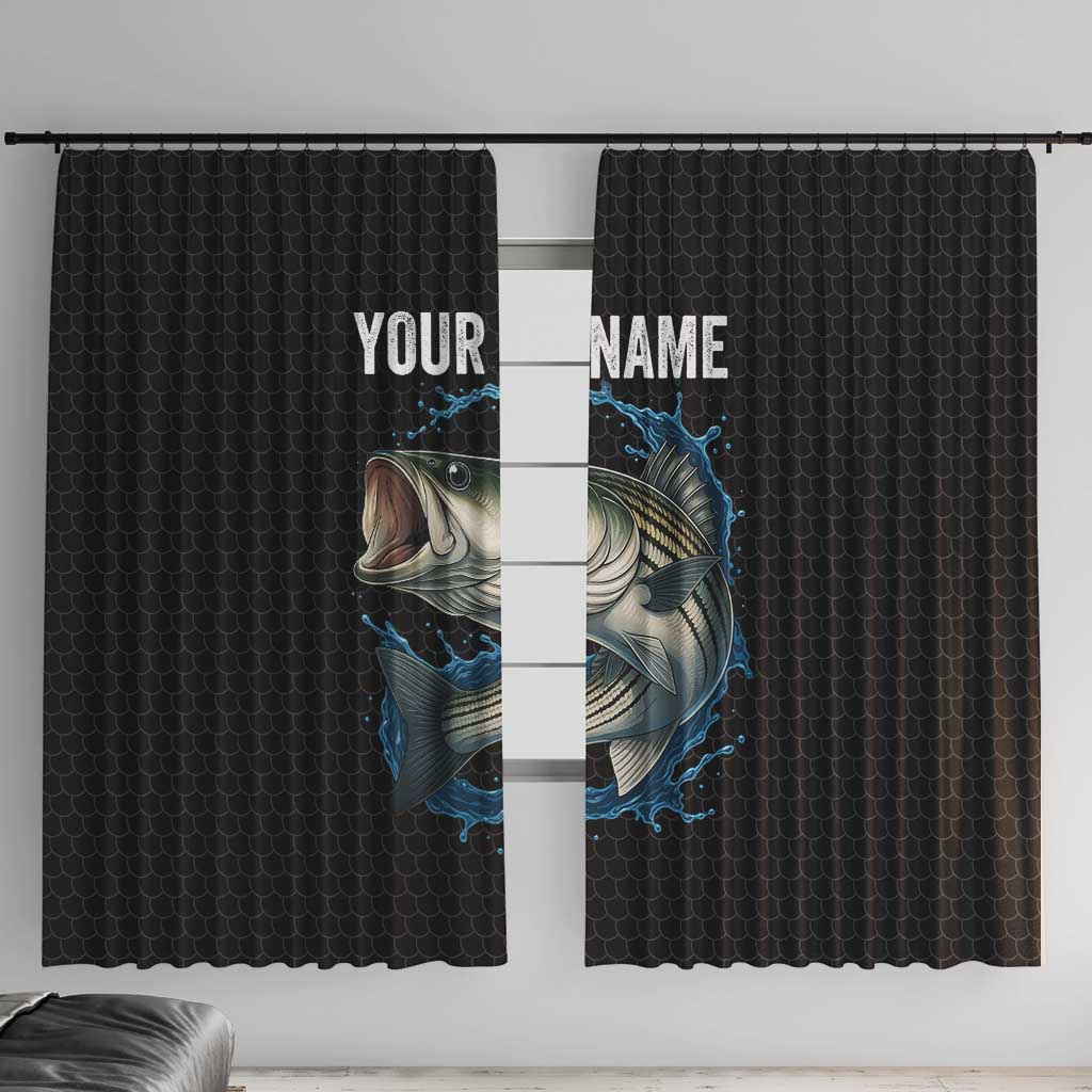 Striped Bass Jumping Window Curtain Blue Splash Graphic and Custom Name Design - Wonder Print Shop