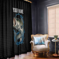 Striped Bass Jumping Window Curtain Blue Splash Graphic and Custom Name Design - Wonder Print Shop
