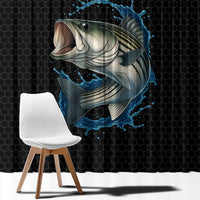 Striped Bass Jumping Window Curtain Blue Splash Graphic and Custom Name Design - Wonder Print Shop