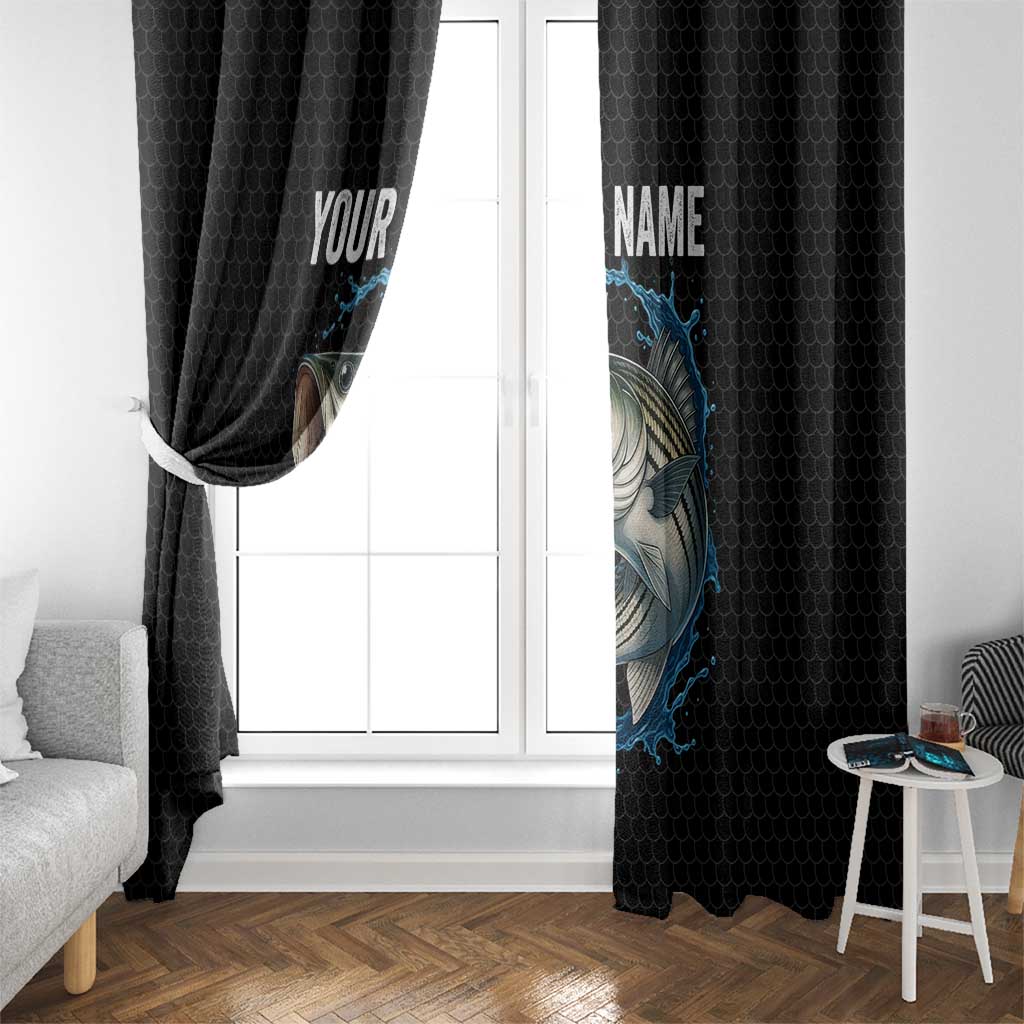 Striped Bass Jumping Window Curtain Blue Splash Graphic and Custom Name Design - Wonder Print Shop