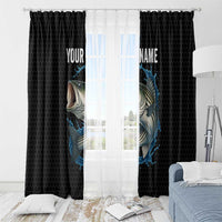 Striped Bass Jumping Window Curtain Blue Splash Graphic and Custom Name Design - Wonder Print Shop