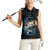 Striped Bass Jumping Women Sleeveless Polo Shirt Blue Splash Graphic and Custom Name Design - Wonder Print Shop