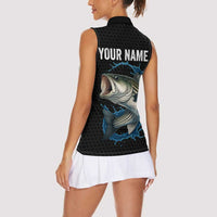 Striped Bass Jumping Women Sleeveless Polo Shirt Blue Splash Graphic and Custom Name Design - Wonder Print Shop