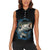 Striped Bass Jumping Women Sleeveless Polo Shirt Blue Splash Graphic and Custom Name Design - Wonder Print Shop