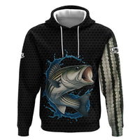 Striped Bass Jumping Zip Hoodie Blue Splash Graphic and Custom Name Design - Wonder Print Shop