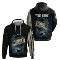Striped Bass Jumping Zip Hoodie Blue Splash Graphic and Custom Name Design - Wonder Print Shop