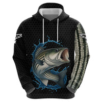 Striped Bass Jumping Zip Hoodie Blue Splash Graphic and Custom Name Design - Wonder Print Shop