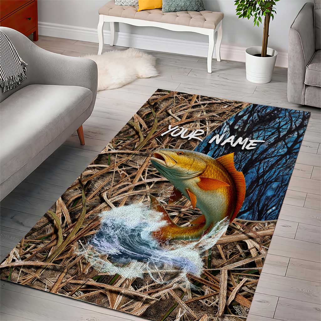 Redfish Splashing in Marsh Grass Area Rug Custom Name and Nature Background Design - Wonder Print Shop