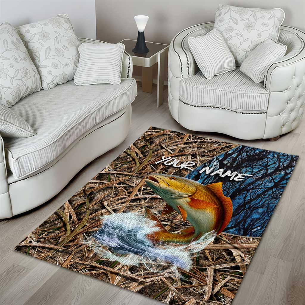 Redfish Splashing in Marsh Grass Area Rug Custom Name and Nature Background Design - Wonder Print Shop