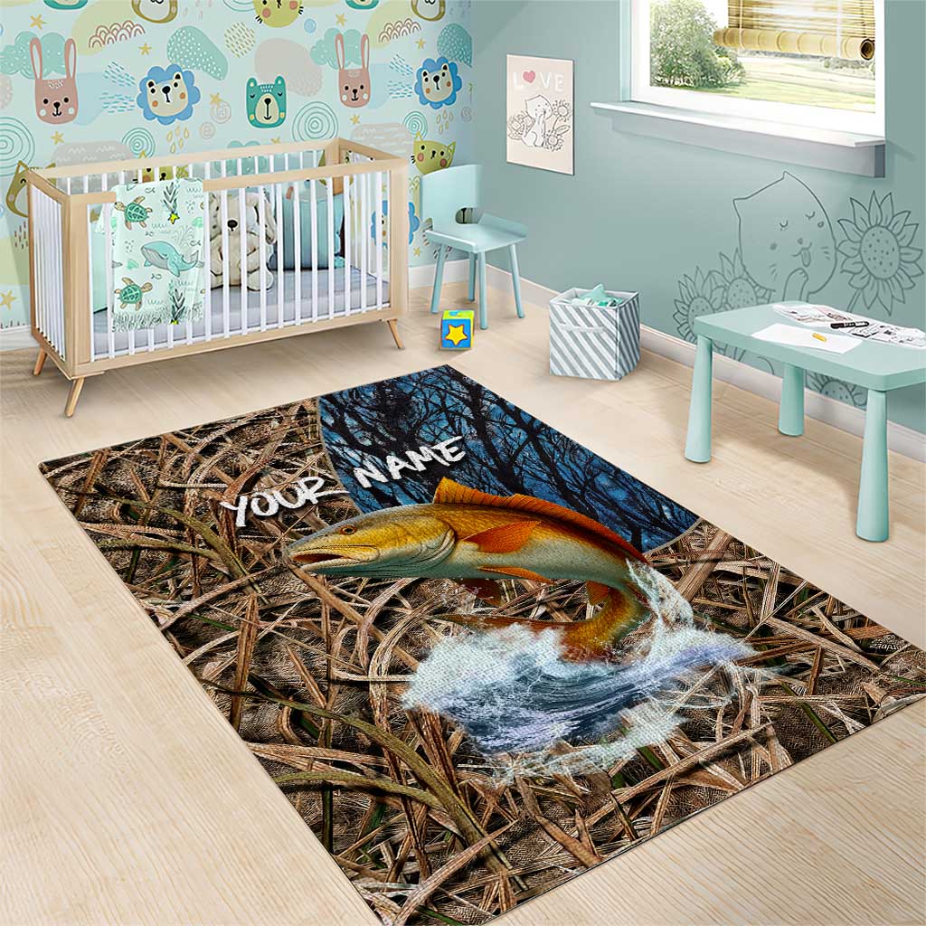 Redfish Splashing in Marsh Grass Area Rug Custom Name and Nature Background Design - Wonder Print Shop