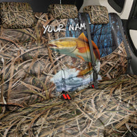 Redfish Splashing in Marsh Grass Back Car Seat Cover Custom Name and Nature Background Design - Wonder Print Shop