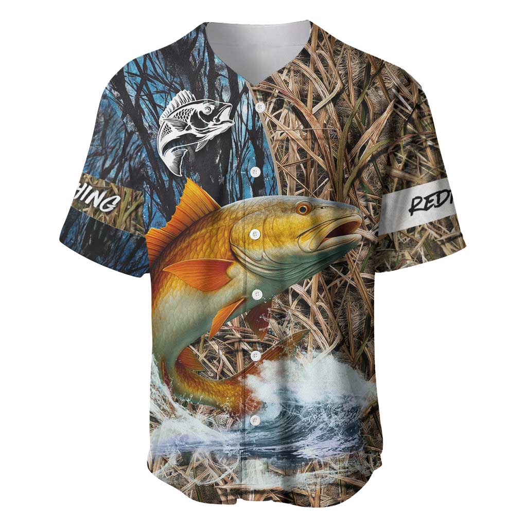 Redfish Splashing in Marsh Grass Baseball Jersey Custom Name and Nature Background Design - Wonder Print Shop