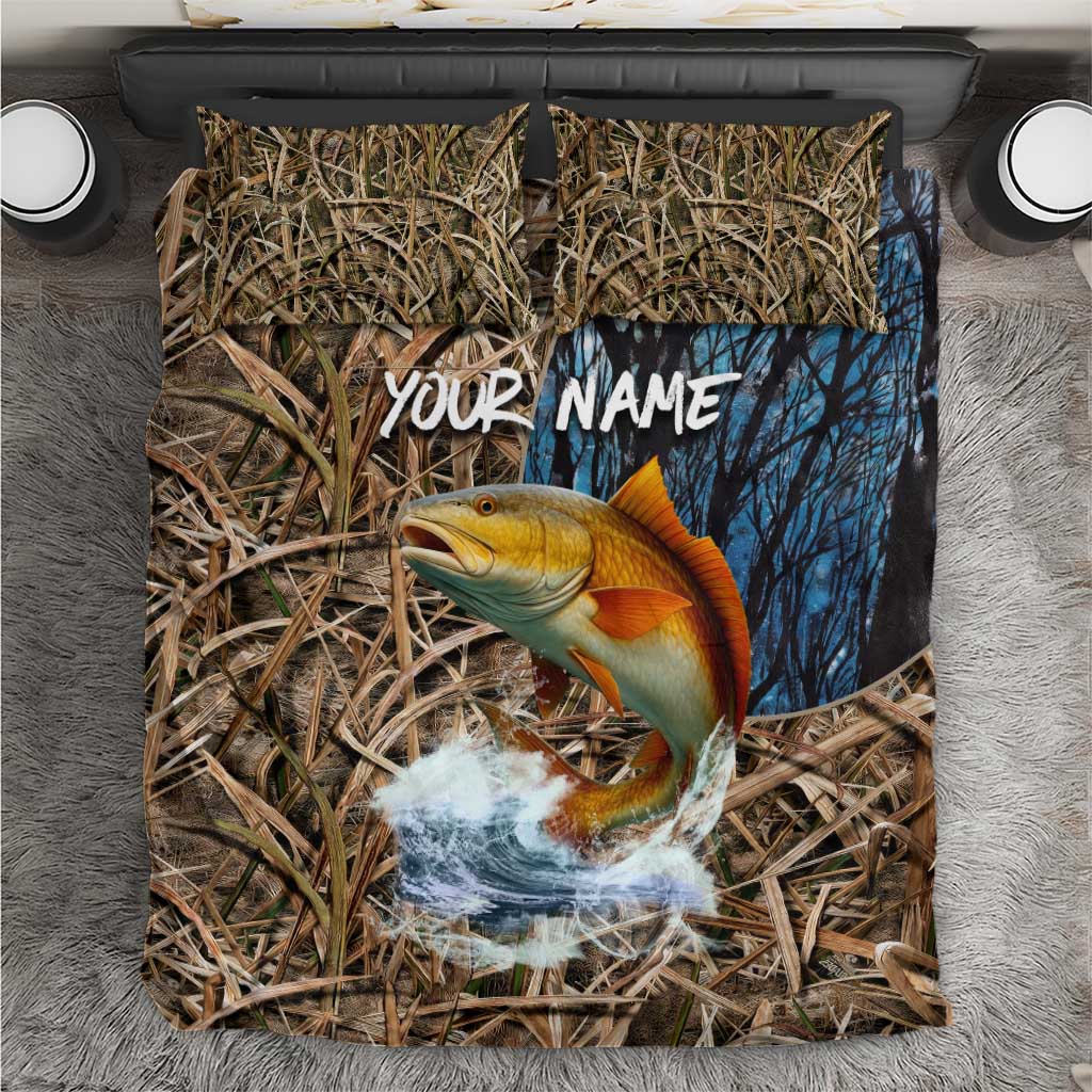 Redfish Splashing in Marsh Grass Bedding Set Custom Name and Nature Background Design - Wonder Print Shop