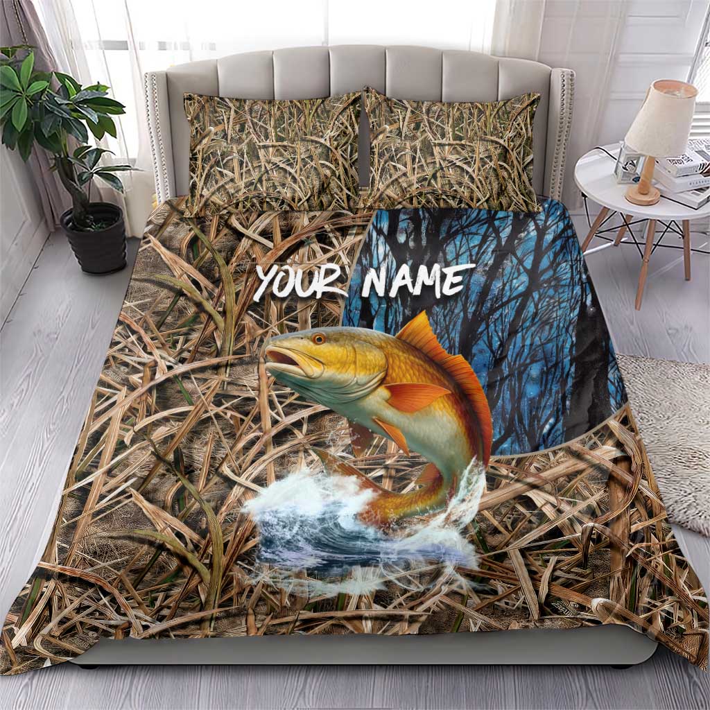 Redfish Splashing in Marsh Grass Bedding Set Custom Name and Nature Background Design - Wonder Print Shop