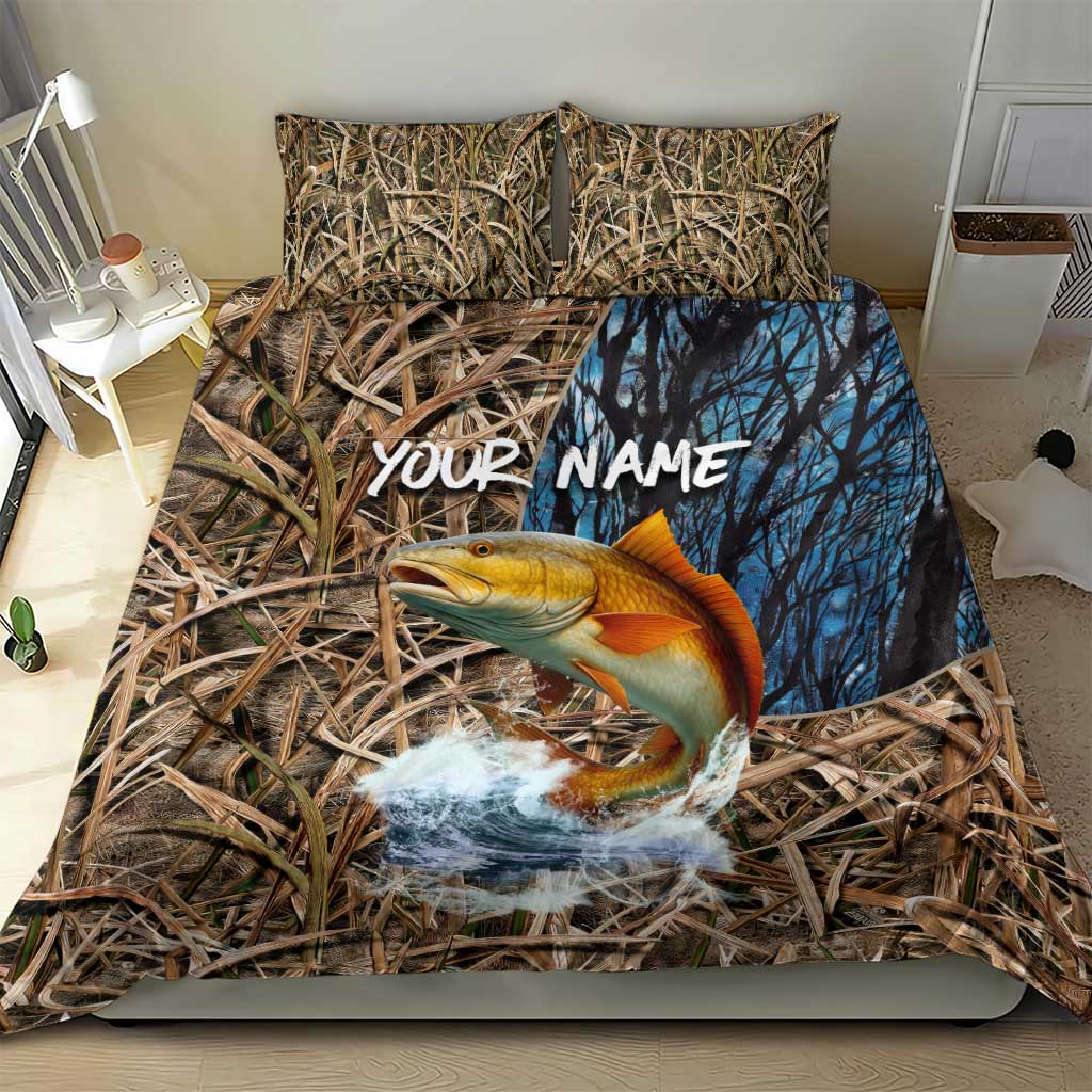 Redfish Splashing in Marsh Grass Bedding Set Custom Name and Nature Background Design - Wonder Print Shop