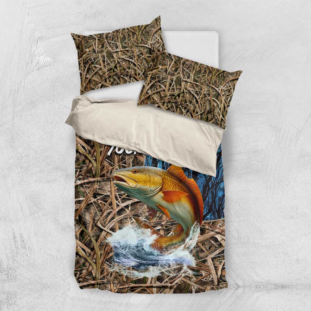 Redfish Splashing in Marsh Grass Bedding Set Custom Name and Nature Background Design - Wonder Print Shop
