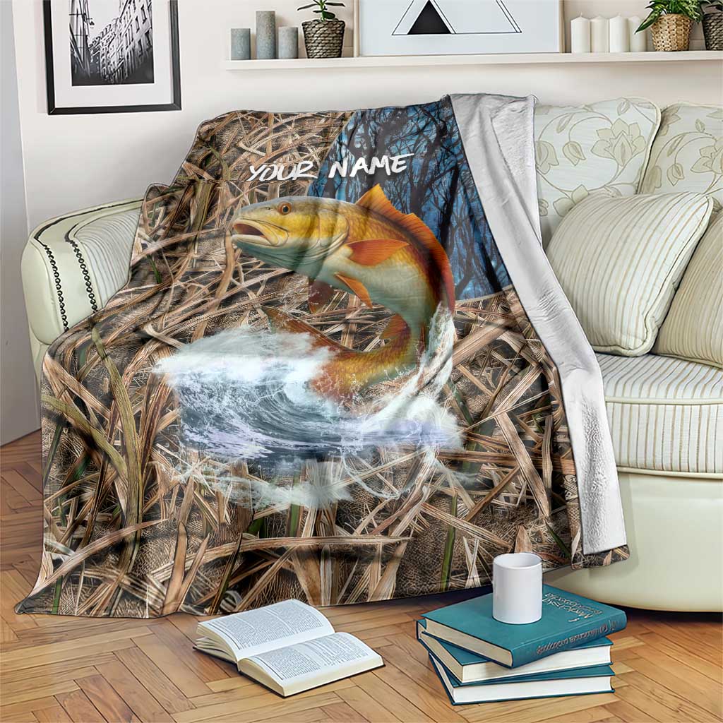 Redfish Splashing in Marsh Grass Blanket Custom Name and Nature Background Design - Wonder Print Shop