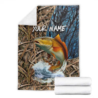 Redfish Splashing in Marsh Grass Blanket Custom Name and Nature Background Design - Wonder Print Shop