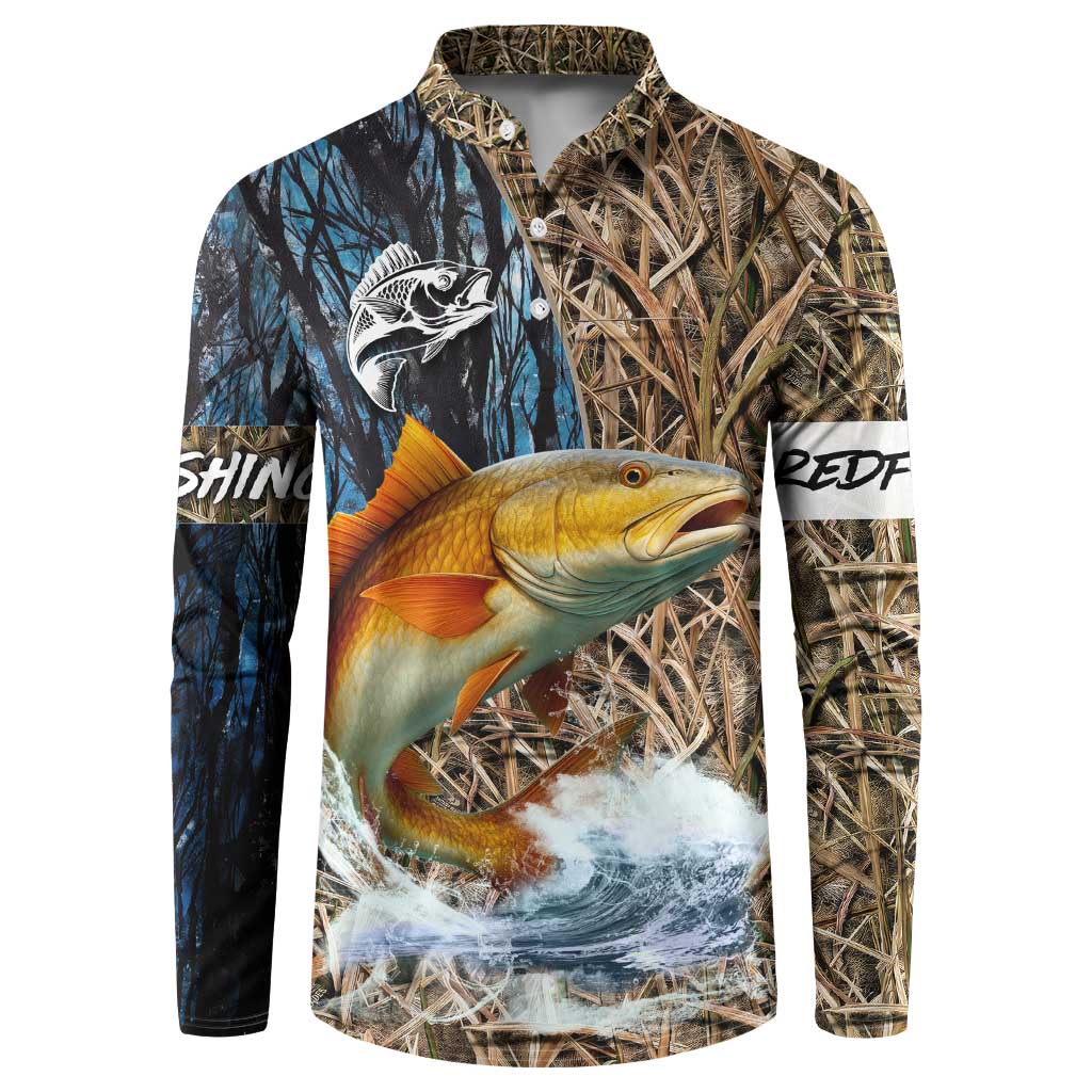 Redfish Splashing in Marsh Grass Button Sweatshirt Custom Name and Nature Background Design - Wonder Print Shop