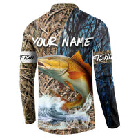 Redfish Splashing in Marsh Grass Button Sweatshirt Custom Name and Nature Background Design - Wonder Print Shop