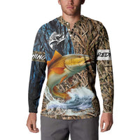 Redfish Splashing in Marsh Grass Button Sweatshirt Custom Name and Nature Background Design - Wonder Print Shop