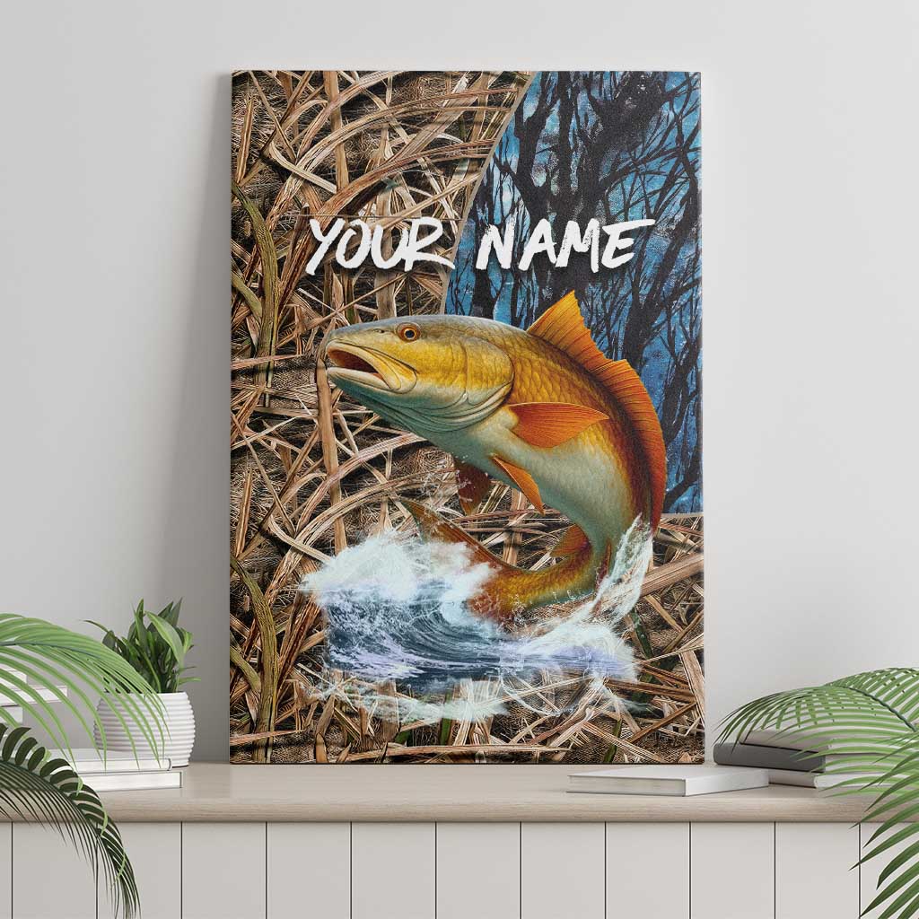 Redfish Splashing in Marsh Grass Canvas Wall Art Custom Name and Nature Background Design - Wonder Print Shop