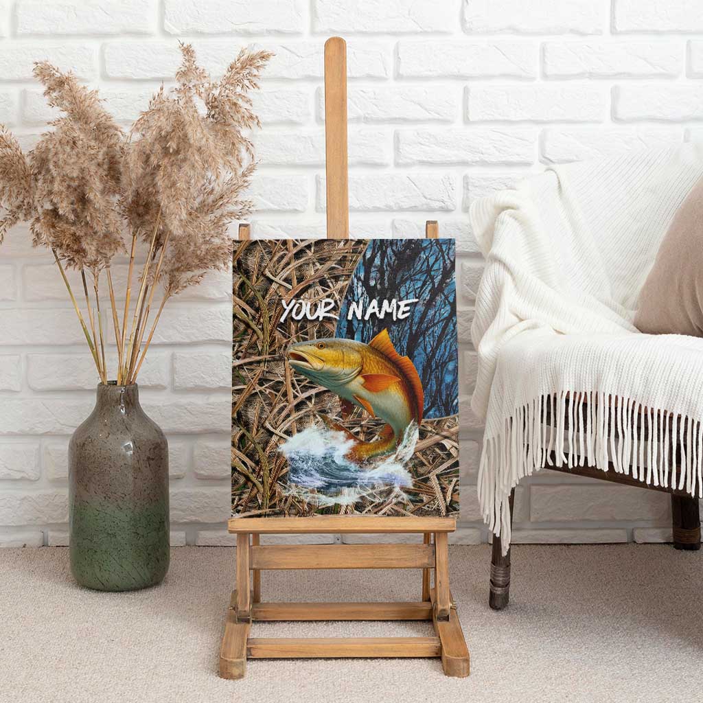 Redfish Splashing in Marsh Grass Canvas Wall Art Custom Name and Nature Background Design - Wonder Print Shop