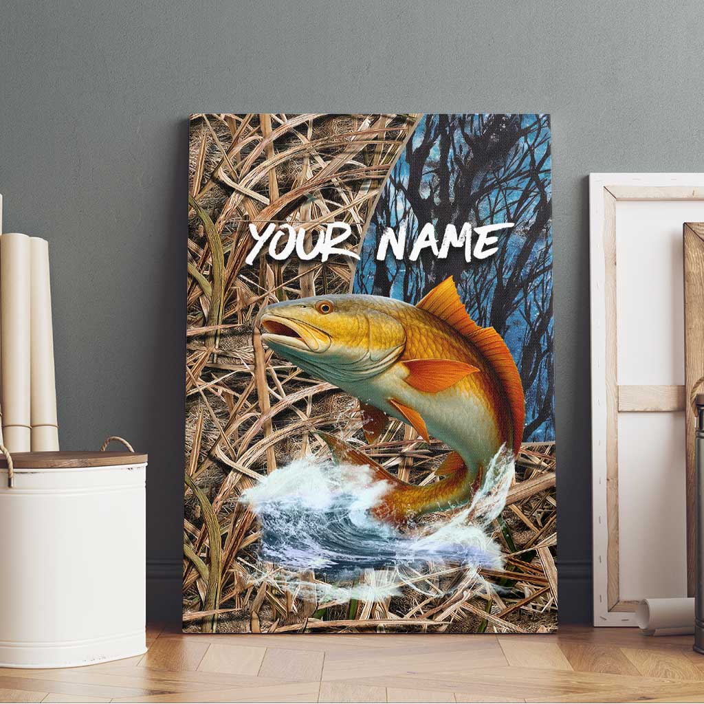 Redfish Splashing in Marsh Grass Canvas Wall Art Custom Name and Nature Background Design - Wonder Print Shop