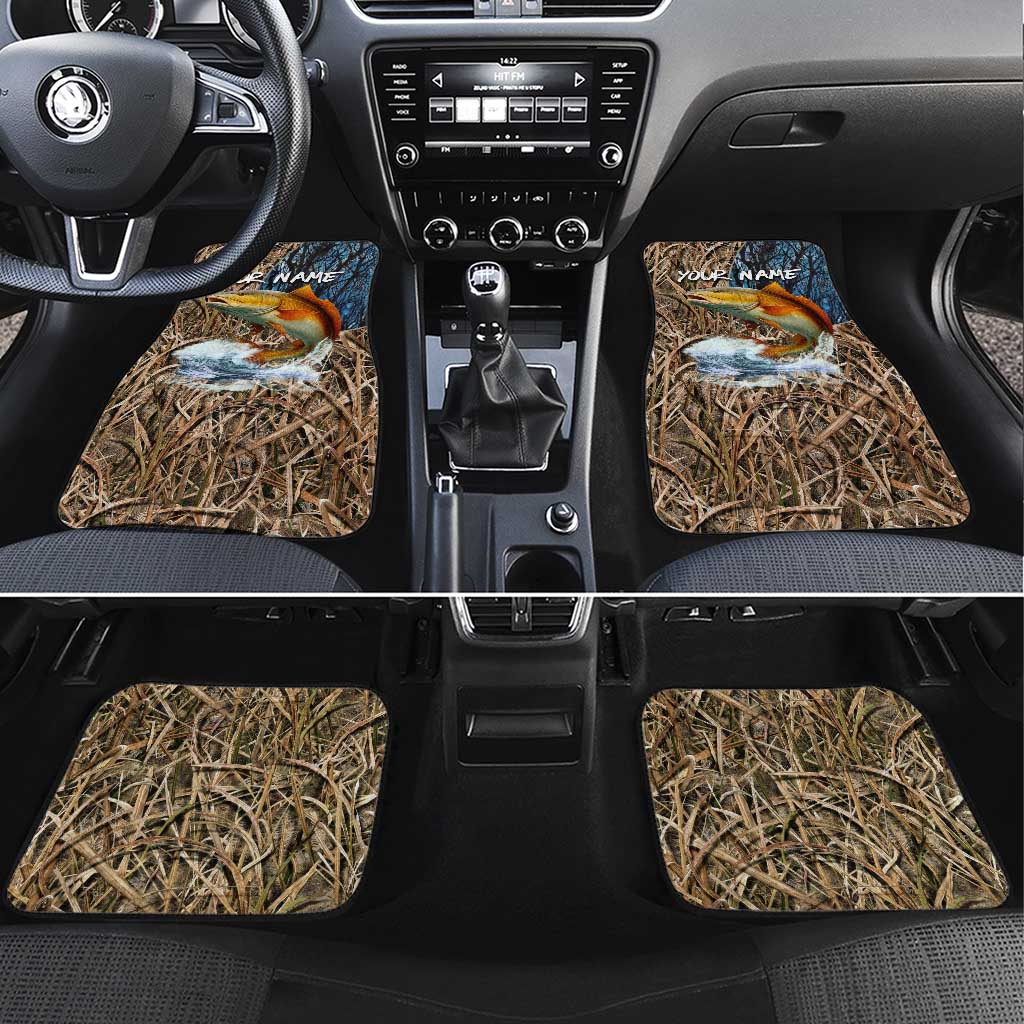 Redfish Splashing in Marsh Grass Car Mats Custom Name and Nature Background Design - Wonder Print Shop