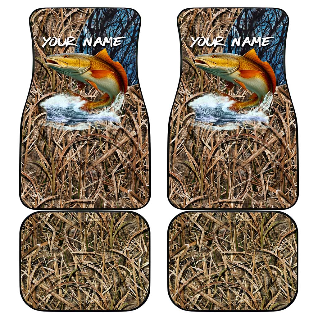 Redfish Splashing in Marsh Grass Car Mats Custom Name and Nature Background Design - Wonder Print Shop