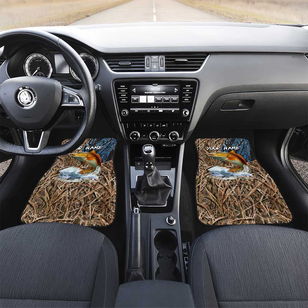 Redfish Splashing in Marsh Grass Car Mats Custom Name and Nature Background Design - Wonder Print Shop