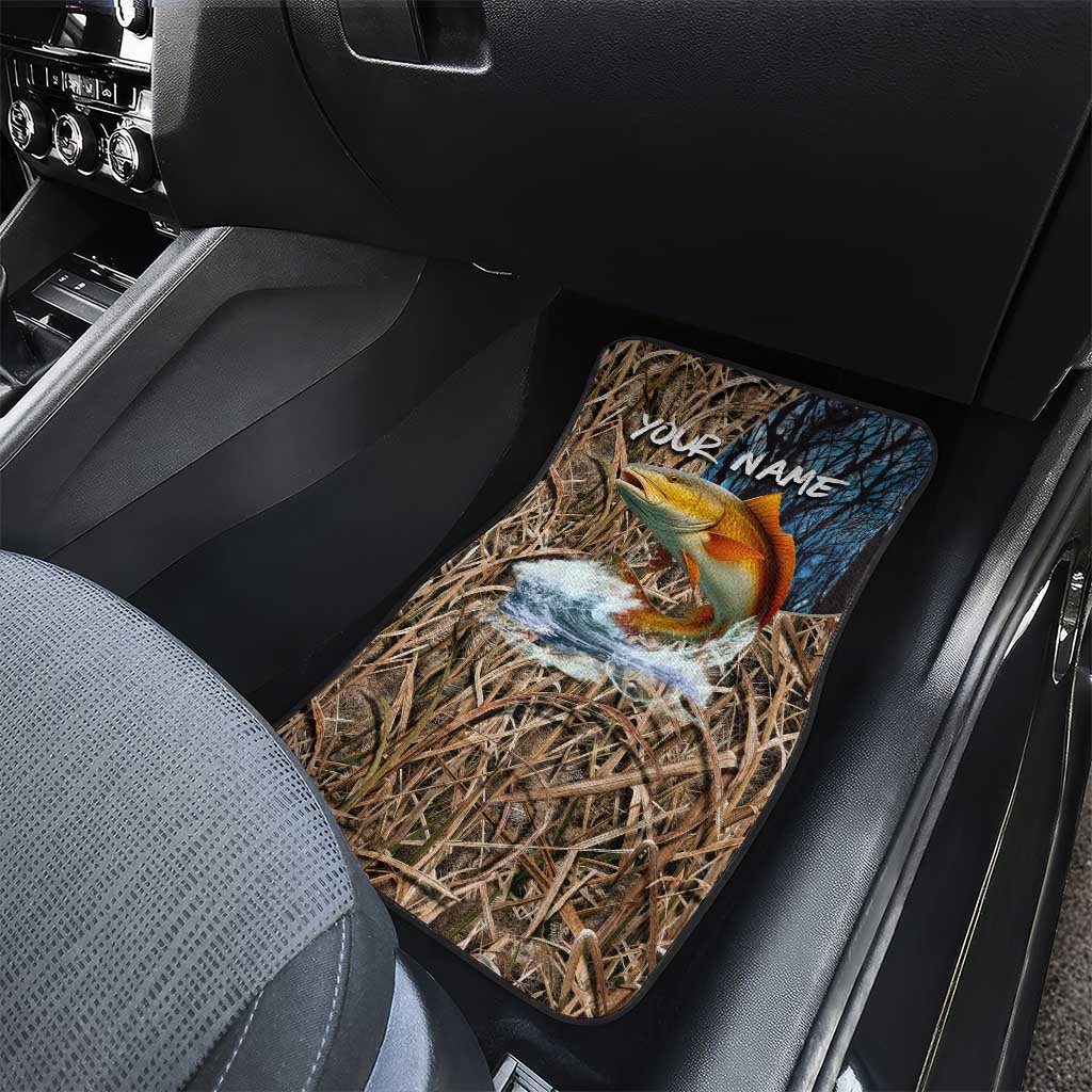 Redfish Splashing in Marsh Grass Car Mats Custom Name and Nature Background Design - Wonder Print Shop