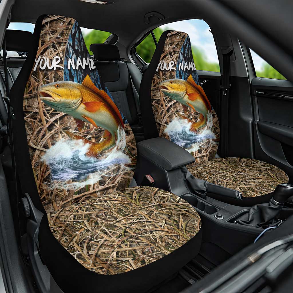 Redfish Splashing in Marsh Grass Car Seat Cover Custom Name and Nature Background Design - Wonder Print Shop