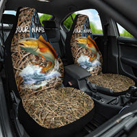 Redfish Splashing in Marsh Grass Car Seat Cover Custom Name and Nature Background Design - Wonder Print Shop
