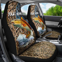 Redfish Splashing in Marsh Grass Car Seat Cover Custom Name and Nature Background Design - Wonder Print Shop
