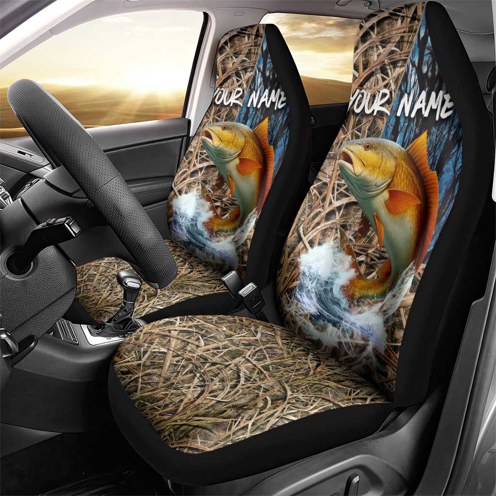 Redfish Splashing in Marsh Grass Car Seat Cover Custom Name and Nature Background Design - Wonder Print Shop