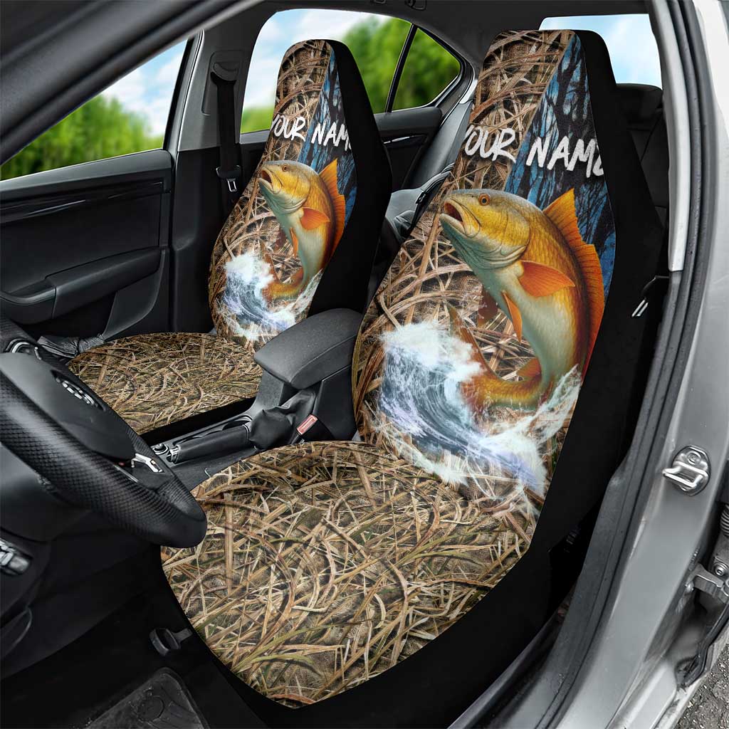 Redfish Splashing in Marsh Grass Car Seat Cover Custom Name and Nature Background Design - Wonder Print Shop