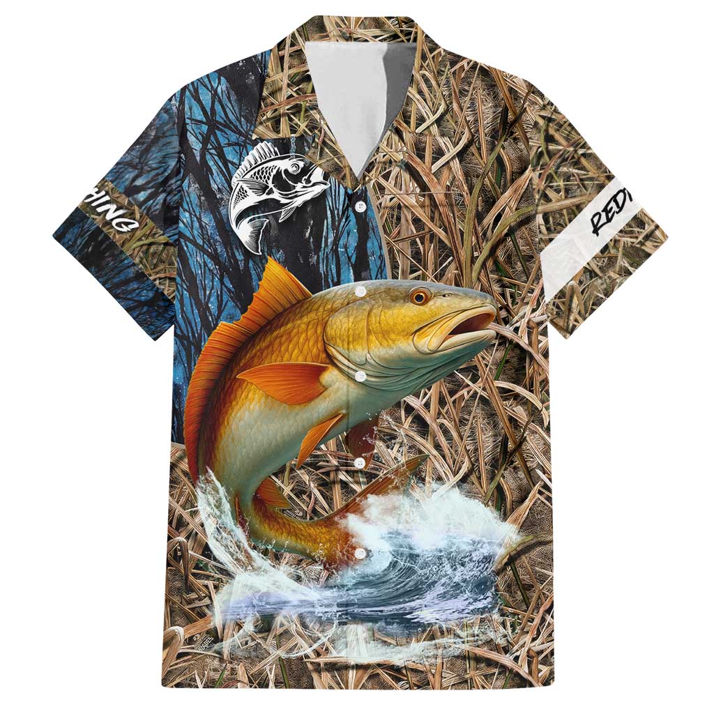 Redfish Splashing in Marsh Grass Family Matching Long Sleeve Bodycon Dress and Hawaiian Shirt Custom Name and Nature Background Design - Wonder Print Shop