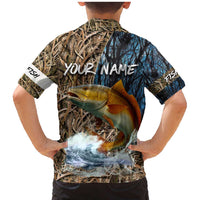 Redfish Splashing in Marsh Grass Family Matching Mermaid Dress and Hawaiian Shirt Custom Name and Nature Background Design - Wonder Print Shop