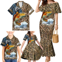 Redfish Splashing in Marsh Grass Family Matching Mermaid Dress and Hawaiian Shirt Custom Name and Nature Background Design - Wonder Print Shop