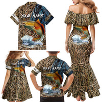 Redfish Splashing in Marsh Grass Family Matching Mermaid Dress and Hawaiian Shirt Custom Name and Nature Background Design - Wonder Print Shop