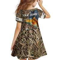 Redfish Splashing in Marsh Grass Family Matching Off Shoulder Maxi Dress and Hawaiian Shirt Custom Name and Nature Background Design - Wonder Print Shop