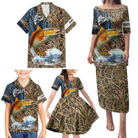 Redfish Splashing in Marsh Grass Family Matching Puletasi and Hawaiian Shirt Custom Name and Nature Background Design - Wonder Print Shop