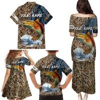 Redfish Splashing in Marsh Grass Family Matching Puletasi and Hawaiian Shirt Custom Name and Nature Background Design - Wonder Print Shop